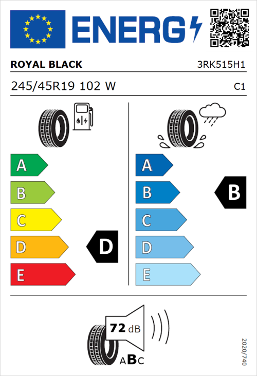 Tyre Label for Royal Black Explorer 245/45R19 102W