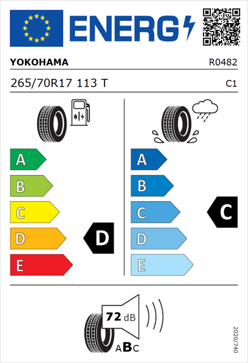 Tyre Label for Yokohama Geolandar-G015 265/70R17 113T
