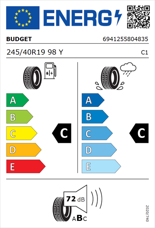 Tyre Label for Budget Budget 245/40R19 98Y