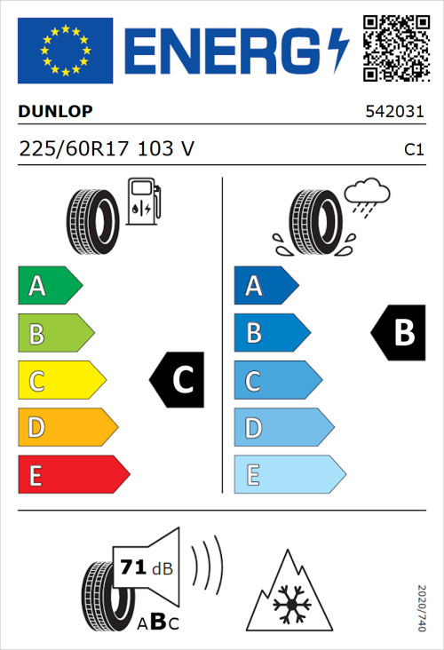 Tyre Label for Dunlop SP Winter Sport 5 SUV 225/60R17 103V