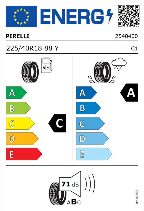 Tyre Label for Pirelli P Zero Rosso Asimmetrico 225/40R18 88Y