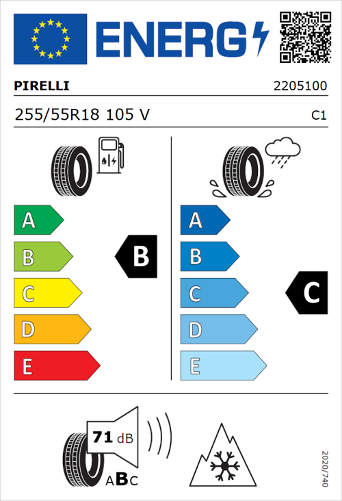 Tyre Label for Pirelli Scorpion Verde All Season 255/55R18 105V
